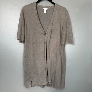 J Jill Women's Linen Blend Green/Gray Minimalist Cardigan Sweater - Size Small